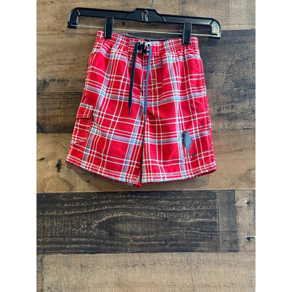 US Polo ASSN. Red Plaid Swim Trunks, boys 24 months